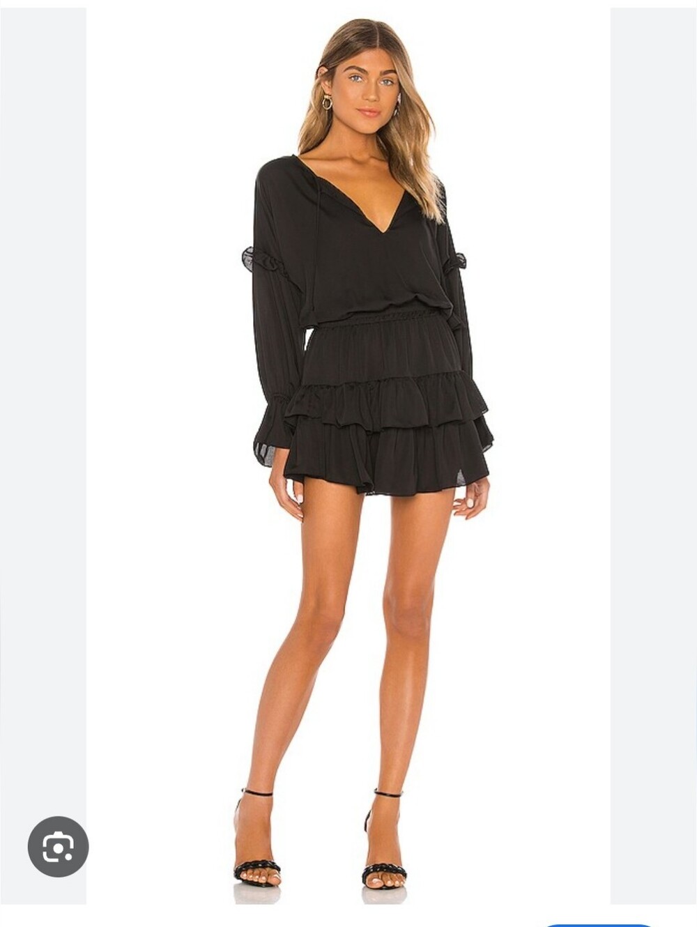 Misa Los Angeles Black Amalya Tiered Ruffle Mini Dress Size Medium